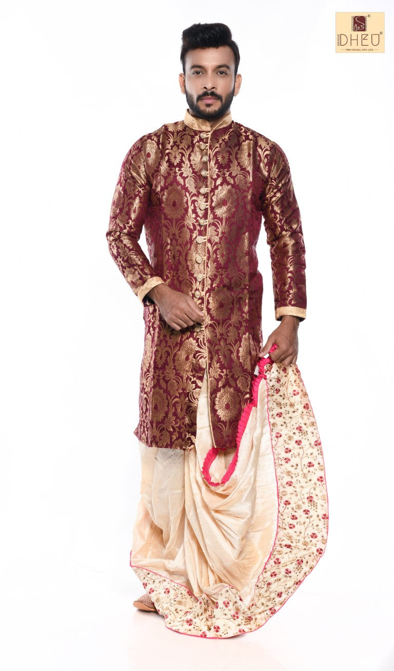 Royal Groom- Dheu Designer Dhoti(Optional)Kurta Set