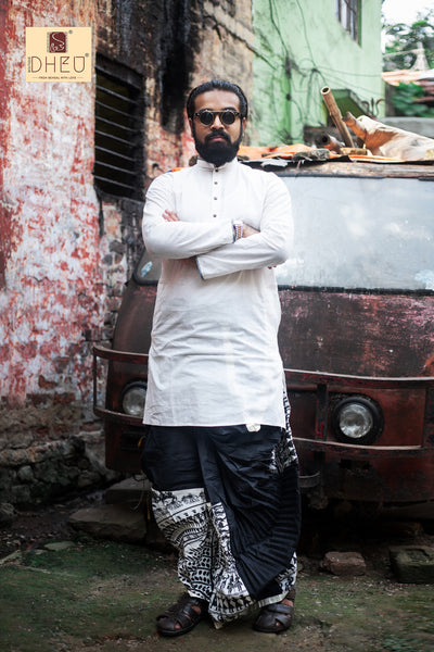 Sada -Kalo -Dheu Designer Puja Special Kurta - Boutique Dheu