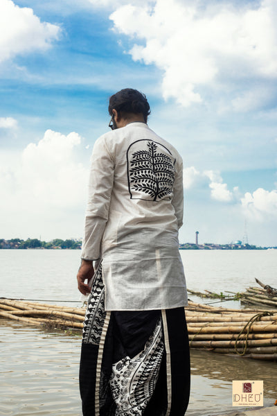 Sada -Kalo -Dheu Designer Puja Special Kurta - Boutique Dheu