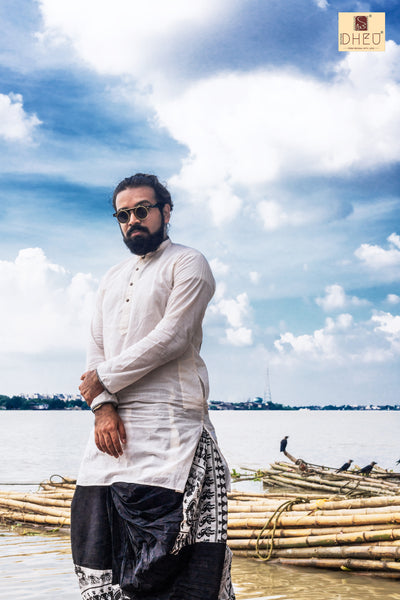 Sada -Kalo -Dheu Designer Puja Special Kurta - Boutique Dheu