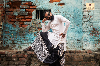 Sada -Kalo -Dheu Designer Puja Special Kurta - Boutique Dheu