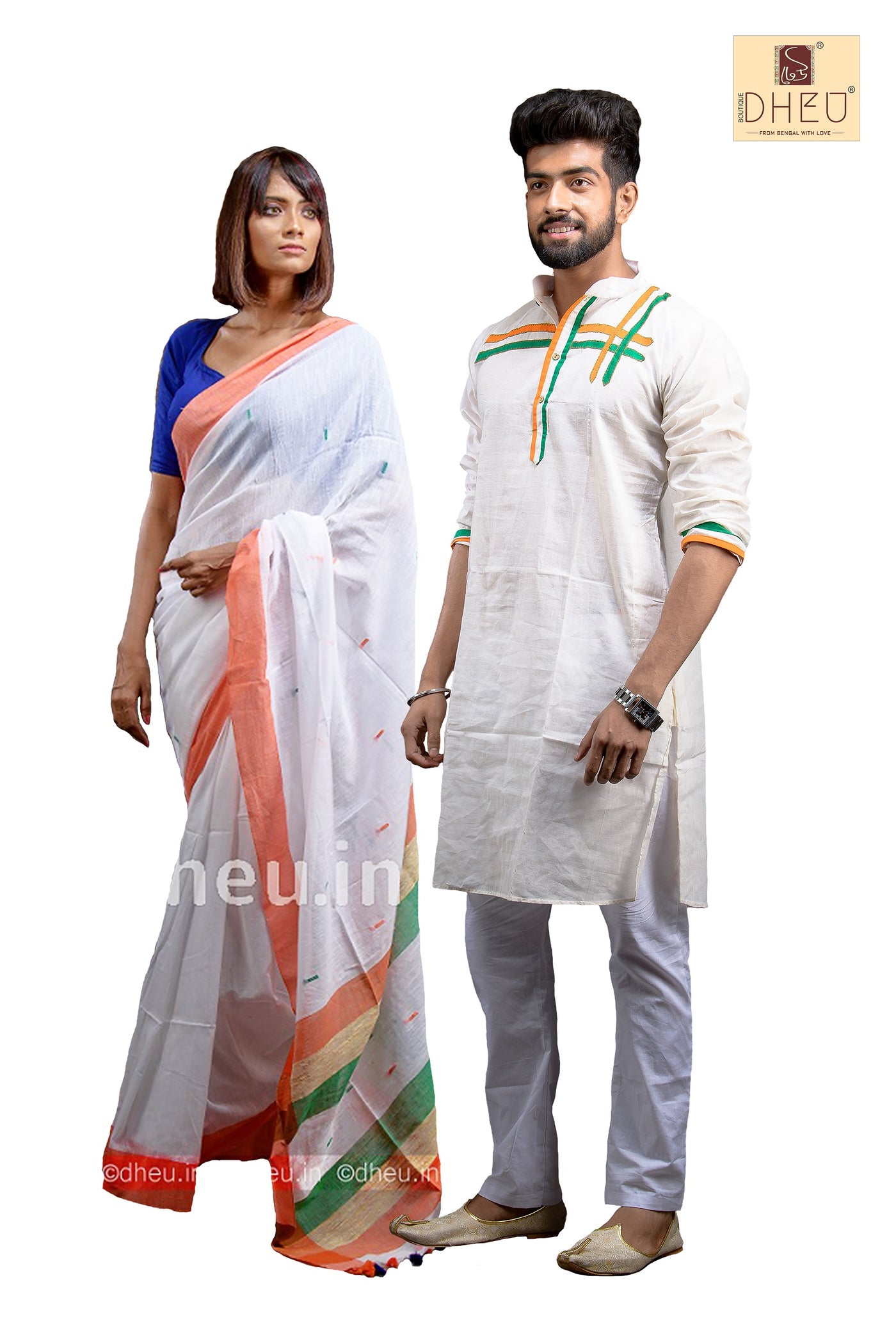 Republic Day Multicolor woven linen saree with blouse - Samvegi Creation -  4268900