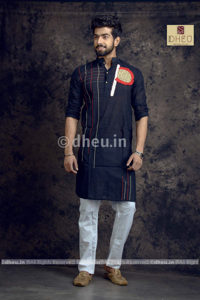 Pakha-Handloom Cotton Applique kurta - Boutique Dheu