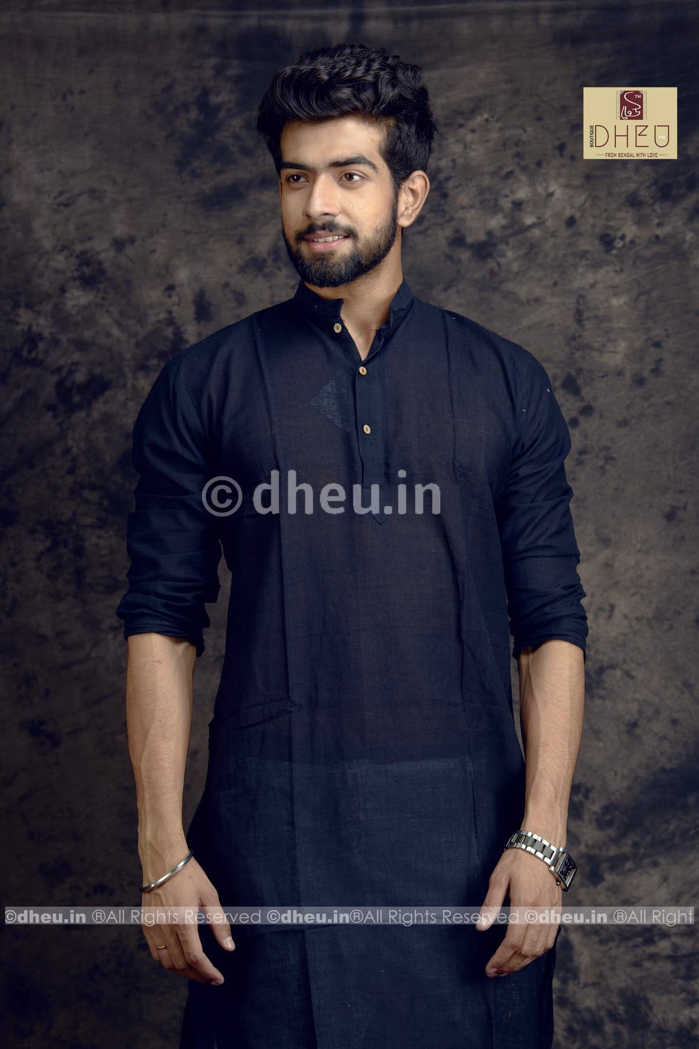 Black Pure Cotton kurta  -Solid Colour - Boutique Dheu