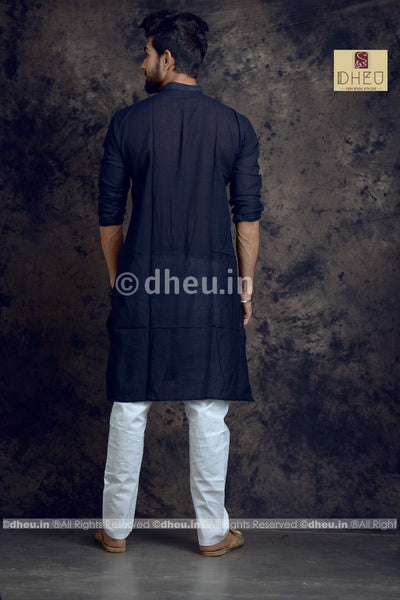 Black Pure Cotton kurta  -Solid Colour - Boutique Dheu