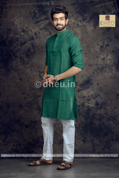 Green Pure Cotton kurta for Men -Solid Colour - Boutique Dheu