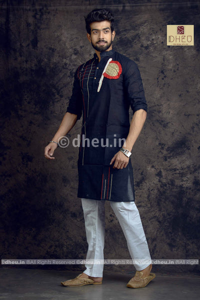 Pakha-Handloom Cotton Applique kurta - Boutique Dheu