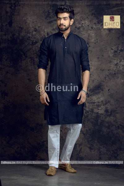 Black Pure Cotton kurta  -Solid Colour - Boutique Dheu